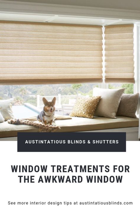 Every home has that awkward window — one that you avoid outfitting because you’re not quite sure what the best solution is. That’s where we come in! Our design team has seen it all and has recommendations for any awkward window, including the arch, bay window or patio doors! Awkward Window Solutions, Recessed Windows, Shutter Window Treatments, Window Solutions, The Arch, Patio Doors, Bay Window, Interior Design Tips, Wabi Sabi