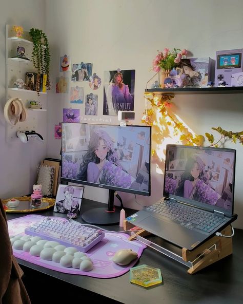 . happy Friday! @eyloaa_ @cozy_bear_gamer @hey._.jaz @mycozydiaries_ @cheesekeebs @lumpystudio @havenlite @cozywithsammy @pomnism drop a follow for more desk setup, desk inspo, cozy setup, cozy vibes, aesthetic, cozy gamer, purple setup content ✧ check my link in bio for free notion templates and discount codes! #deskinspo #desksetup #cozysetup #cozygamergirl #gamergirlsetup #purpleaesthetic #deskspace Cozy Vibes Aesthetic, Purple Setup, Free Notion Templates, Cozy Setup, Purple Desk, Cozy Gamer, Purple Games, Gaming Desk Setup, Gamer Setup