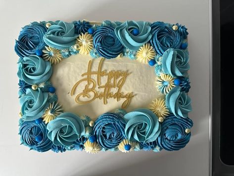 Blue Sheet Cake, Frosting Designs, White Sheet Cakes, Cupcake Flowers, Blue Birthday Cakes, Decorate A Cake, Mother's Day Theme, Sheet Cake Designs, Pop Cake