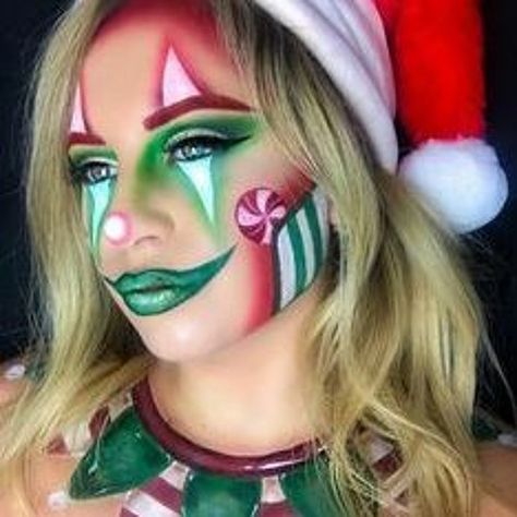 Christmas Horror Makeup, Christmas Clown Makeup, Christmas Makeup Art, Christmas Halloween Makeup, Creative Christmas Makeup Looks, Snowman Makeup, Christmas Makeup Looks, Xmas Makeup, Christmas Makeup Ideas