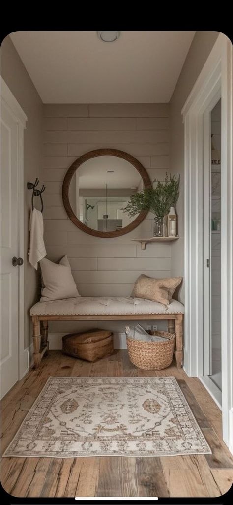 Nicole Gates Cottage Mudroom, End Of Hallway, Modern Cottage Decor, Cottage Entryway, Cottage House Interior, Farmhouse Foyer, Entryway Inspiration, Small Farmhouse, Home Addition