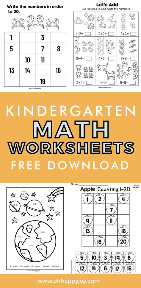 Free Kindergarten Math Worksheets - Looking for free kindergarten printables? I've compiled a list of kindergarten math coloring pages, kindergarten math additions and subtractions, and also kindergarten missing numbers worksheets. If you want kindergarten math activities to have cut and paste activities, then make sure to check out the post and help your child be friends with math! Kindergarden Math, Kindergarten Math Review, Get Ready For Kindergarten, Kindergarten Math Printables, Math Worksheets For Kids, Kindergarten Math Lesson Plans, Free Kindergarten Printables, Free Math Printables, Number Worksheets Kindergarten