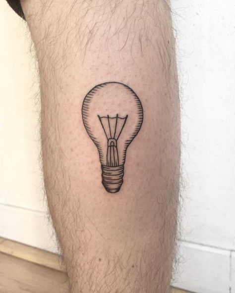 Light bulb tattoo on the right calf Tattoo Wade, Light Bulb Tattoo, Bulb Tattoo, Lights Drawing, Lightbulb Tattoo, Light Bulb Drawing, Related Tattoos, Cage Tattoos, Belly Tattoos