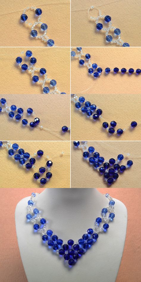 Blue crystal beaded necklace, like this one? LC.Pandahall.com will release the tutorial soon. #pandahall Bead Necklace Ideas, Handmade Necklace Tutorial, Crystal Beads Necklace, Simple Beaded Necklaces, Crystal Beaded Necklace, Diy Armband, Beaded Necklace Patterns, Bijoux Fil Aluminium, Beads Craft