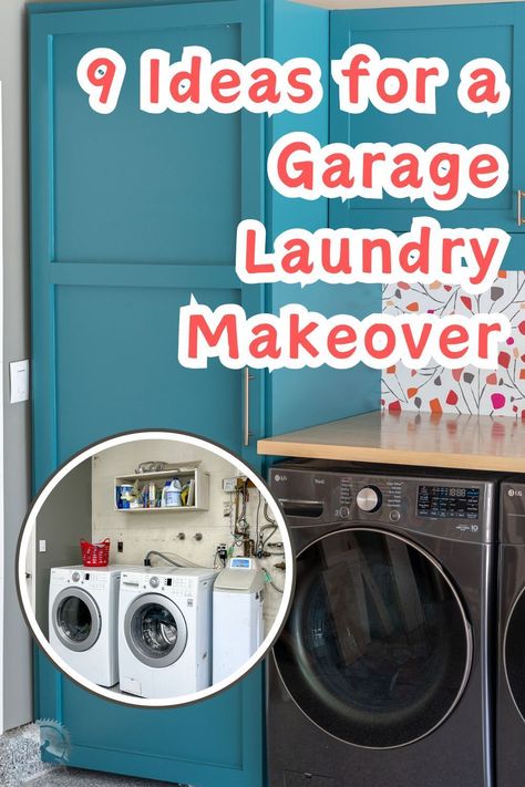 Give your laundry area a makeover with these 9 ideas to make a garage laundry beautiful and functional. Small space laundry ideas that work. #anikasdiylife Small Laundry In Garage Ideas, Laundry Station In Garage, Laundry Room Ideas Small Space Outdoor, Garage Laundry Room Organization, Garage Laundry Organization, Converted Garage Laundry Room, Small Garage Laundry Room Ideas, Garage Laundry Area Ideas Spaces, Diy Outdoor Laundry Area