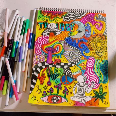 Trippy Marker Art, Trippy Doodle Ideas, Crayola Marker Art, Trippy Doodle Art, Trippy Art Ideas, Trippie Art, Trippy Draw, Trippy Draws, Trippy Doodles