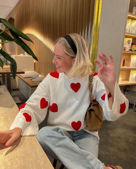 Kristin K. | wont stop wearing this sweater ❤️ | Instagram Red Heart Sweater, Knitted Heart, Embroidery Top, Heart Sweater, White Heart, Fashion Story, Printed Sweater, Casual Streetwear, Red Sweaters