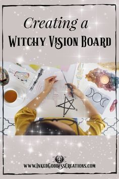 Vision boards have entered the mainstream, with groups gathering in yoga studios together or people using their free time on New Year’s Day to create their own. But what if you want to add magick to your vision board? Well, then it’s time to tap into your visionary magick practice and create a witchy vision board! Witch Vision Board, Witchy Vision Board, Spiritual Mood Board, Grimoire Notebook, Witchy Inspiration, Daily Magic, Vision Board Printables, Witch Crafts, Vision Board Examples