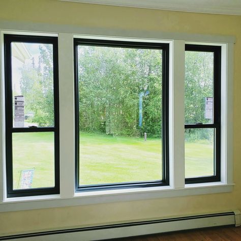 Double Hung Windows, Picture Windows Living Room, Trailer House Remodel, Large Windows Living Room, Replacement Doors, Oak Windows, Windows House, House Window Design, Replacement Windows