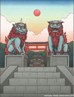 097-komainu Japanese Mythical Creatures, Japanese Yokai, Japanese Myth, Stone Lion, Fu Dog, Japanese Mythology, Arte Alien, Lion Dog, Japanese Folklore