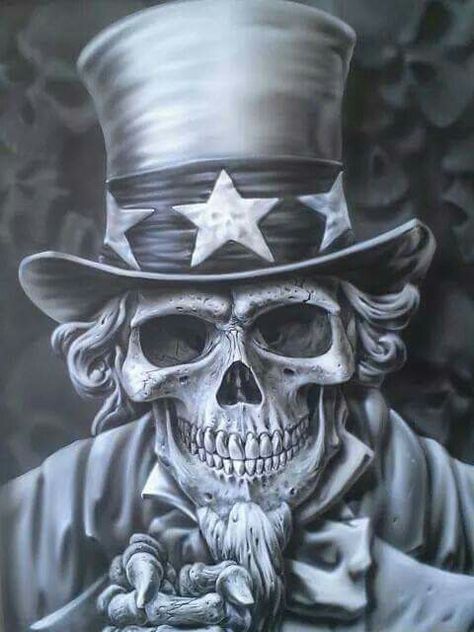 Uncle Sam Skull,  airbrushed fineart. Sam Tattoo, Werewolf Tattoo, Badass Skulls, Skull Quote, Patriotic Tattoos, Skull Reference, Skull Pictures, Skull Artwork, Desenho Tattoo