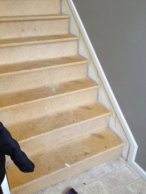 bare stairs before wood stair makeover, The Serene Swede on Remodelaholic Stair Skirt, Refinish Stairs, Stairs Skirting, Diy Stairs Makeover, Redo Stairs, Stairs Trim, Diy Staircase Makeover, Stair Renovation, Diy Staircase