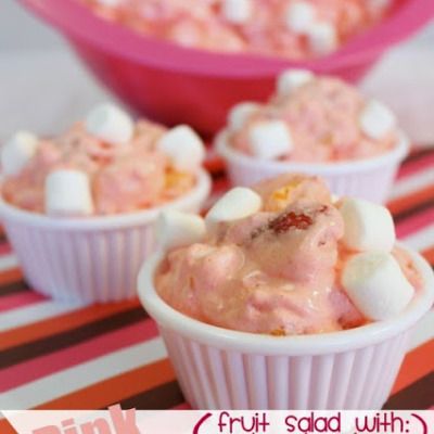 Pink Fluff Fruit Salad Fluff Fruit Salad, Pink Fluff, Creamy Fruit Salads, Fluff Recipe, Fresh Fruit Recipes, Pink Fruit, Fruit Dishes, Fruit Salad Recipes, Dessert Salads