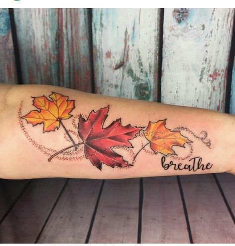 Autumn Tatoos Fall, Fall Tatoos Autumn Leaves, Autumn Leaves Tattoo Design, Fall Leaves Tattoo Sleeve, Fall Themed Tattoos For Women, Autumn Tattoos For Women, Fall Theme Tattoo, Fall Tattoos For Women, Inner Arm Sleeve Tattoo For Women