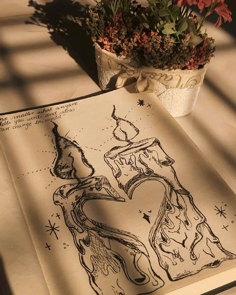 Witchy Art Ideas, Seahorse Drawing Sketches, Drawing In Journal, Candle Flame Drawing, Fun Sketchbook Ideas, Notebook Doodles Aesthetic, Melting Candle Drawing, Art Journal Cover Ideas, Draws Aesthetic