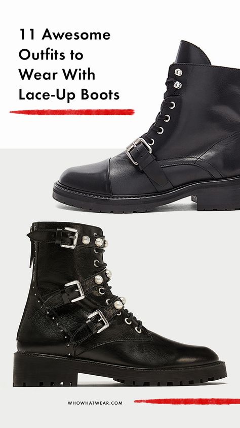 Lace Up Boots Flat, Black Laceup Boot Outfits, Styling Lace Up Boots, Lace Up Ankle Boots Outfit How To Wear, Laceup Bootie Outfit, What To Wear With Combat Boots Outfits, How To Wear Lace Up Boots With Jeans, Black Lace Up Booties Outfit, How To Wear Lace Up Boots