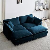 Black Wall Blue Sofa, Living Room Inspo Small Spaces, Light Blue Couch, Movie Couch, Dark Blue Couch, Teal Couch, Living Room Decor Eclectic, Cloud Couch, Shaped Couch