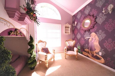 Rent This Incredible Disney- and Universal-Themed House! - Inside the Magic Tangled Room, Princess Rooms, Disney Themed Bedrooms, Hotel Room Decoration, Disney Princess Bedroom, Themed Hotel Rooms, Luxury Playhouses, Disney Princess Room, Best Rooms