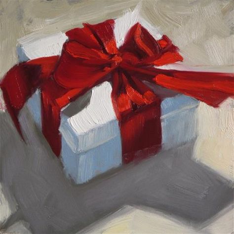 Daily Paintworks - "Tied with a red bow  6 x 6  oil" - Original Fine Art for Sale - © Claudia Hammer Karen Appleton, Realistic Oil Painting, Christmas Paintings On Canvas, Cottage Art, Christmas Card Crafts, Daily Painting, Still Life Art, Christmas Paintings, Daily Paintworks