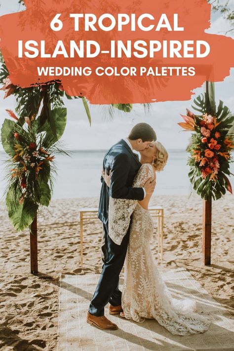 Beach Wedding Palette Color Pallets, Best Colors For Beach Wedding, Hawaii Wedding Colors Palette, Hawaii Wedding Colors, Tropical Beach Wedding Color Palette, Beach Wedding Color Schemes, Carribean Destination Wedding, Tropical Wedding Colors, Tropical Wedding Color Palette