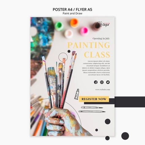 Painting classes for kids and adults fly... | Free Psd #Freepik #freepsd #flyer #poster #template #paint Pamphlet Design, Class Poster Design, Art Class Posters, Class Poster, 광고 디자인, Drawing Course, Visiting Card Design, Kids Art Class, Painting Classes