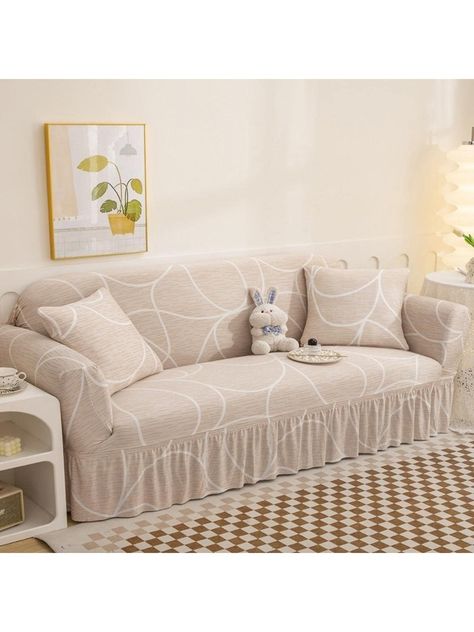 Free Returns ✓ Free Shipping✓. 1pc Geometric Pattern Ruffle Trim Sofa Slipcover, Modern Polyester Stretchy Sofa Slipcover For Home, All Season- undefined at SHEIN. Blanket Couch, Designer Bed Sheets, Printed Sofa, Slip Covers, Plaid Quilt, Sofa Seats, L Shaped Sofa, Furniture Protectors, Milk Silk