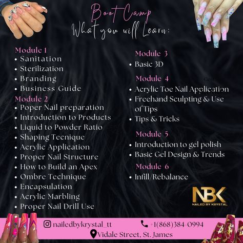 Nail Course Nail Boot Camp Gel Nail Course, Nail Art Classes Poster, Nail Course Poster, Salon Organization Ideas, Nail Technician Room, Art Class Posters, Nail Tech Quotes, Tech Quotes, Nail Art Courses