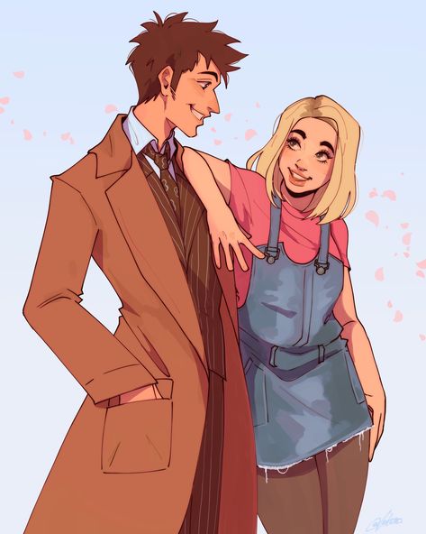 Rose And The Doctor, Doctor Who 10, Doctor Who Fan Art, Fandom Drawing, David Tennant Doctor Who, Tv Doctors, Doctor Who Art, 10th Doctor, Rose Tyler