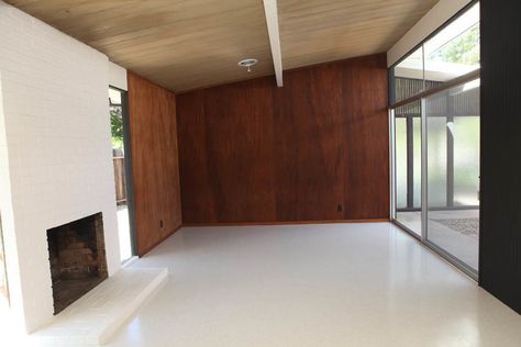 Mid Century Wood Paneling, Paneling For Walls, Vct Flooring, Interior Design Portfolios, Eichler Homes, Mid Century Modern Wood, Terrazzo Tile, Mid Century Modern Interiors, Highland Homes