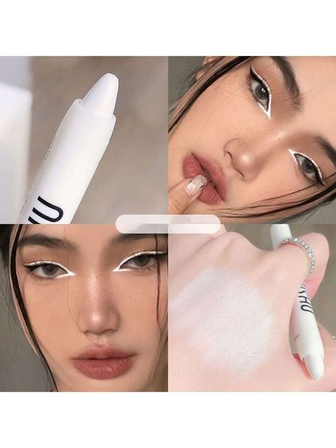 Under Eye Highlighter, White Eye Pencil, Japanese Eyes, Japan Makeup, Concealer Pencil, Eye Highlighter, Shimmer Eye Makeup, White Eyeshadow, Eyeshadow Pencil