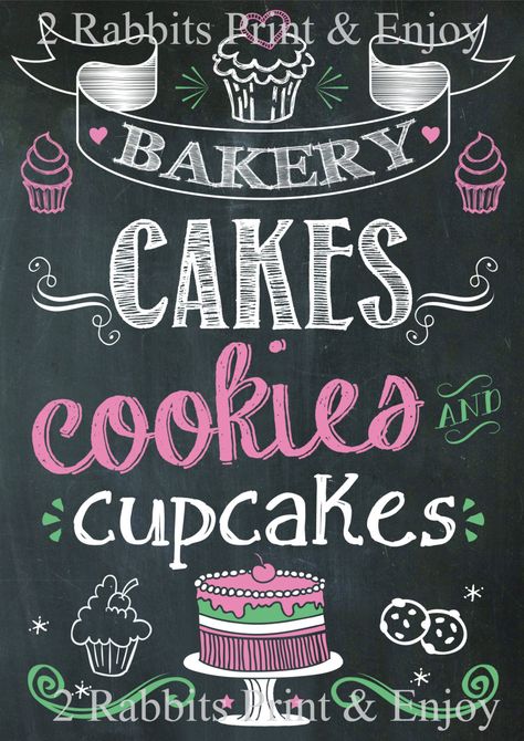 Bakery Cakes Colorful Chalkboard, Bakery Quotes, Cupcake Signs, Coffee Bakery, Blackboard Art, Bakery Sign, Chalk Sign, Chalkboard Printables, Chalk Lettering