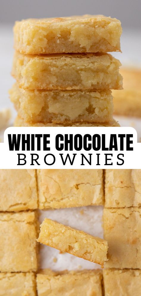 What To Make With White Chocolate, Dessert Recipes Summer, White Chocolate Brownies Recipe, White Chocolate Blondies Recipe, Chocolate Blondies Recipe, White Chocolate Brownies, Brownies Recipe Homemade, Baking Projects, Recipes Summer