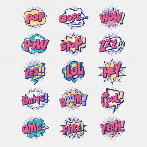 Comic sound effect speech bubble pop sig... | Premium Vector #Freepik #vector #abstract #cloud #comic #bubble Comic Sounds Effect, Pop Art Bubble, Sign Comic, Comic Elements, Speech Bubble Design, Comic Sound Effects, Comic Cloud, Comic Effect, Comic Book Bubble