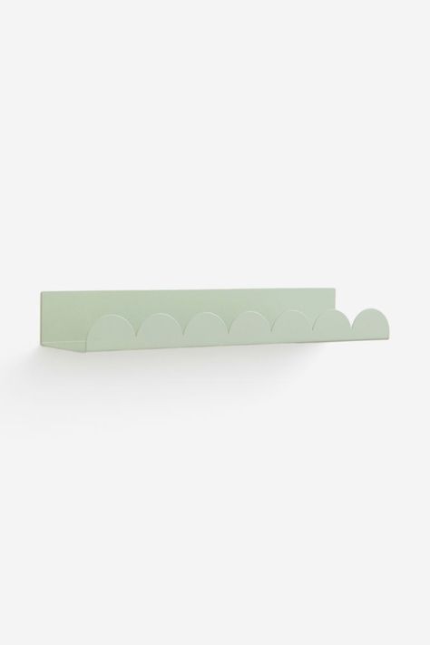 The cutest pastel scalloped wall shelf via H&M 🥝 Metal Wall Shelf, Metal Wall Shelves, Shelf Lighting, H&m Home, Scallop Edge, Scandi Style, Wall Mounted Coat Rack, Get Excited, Wall Shelf