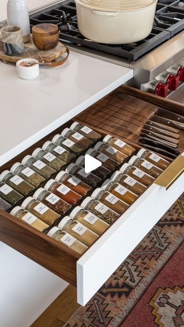 NEAT Method ® on Instagram: "If you’ve been looking for an easy DIY project.. you’ve just found it! Our instructional video on How To Create a Custom Spice Drawer just dropped on YouTube. Follow the simplified steps below or head to the link in our bio to watch the full video:   1. Measure your drawer 2. Purchase a spice drawer insert that is the same size (or larger than your drawer) 3. Cut insert to drawer size  4. Fill with your favorite NEAT Method Spice Jars and Spice Label Sets   …and you’re all set! Tap to shop our collection and then congratulate yourself on a job well done. ✨" In Drawer Spice Rack, Spice Drawer Ideas, Spice Drawer Insert, Spice Drawer Organization, Spice Rack Drawer, Drawer Spice Rack, Small Room Organization, Spice Organization Drawer, Dream Pantry