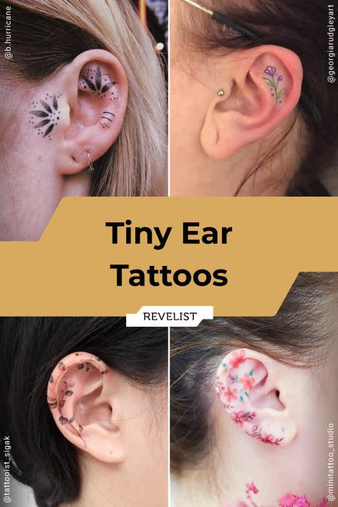 Tattoo In Ear, Tiny Ear Tattoo, Ear Tats, Inner Ear Piercing, Inner Ear Tattoo, Tattoo Ear, Useful Gift Ideas, Hebbars Kitchen, Inside Ear