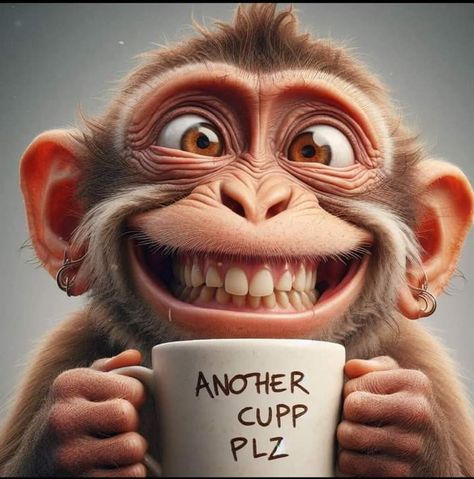 Morning Coffee Funny, Funny Monkey Pictures, Cute Monkey Pictures, Cute Baby Monkey, Funny Coffee Quotes, Monkey Pictures, Good Morning Funny Pictures, Animal Portraits Art, Cute Animal Clipart