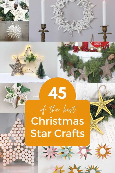 If you hang a star on the top of your tree or as ornaments and garlands, you will find a Christmas Star Craft to brighten your Christmas decor. Adult and children Christmas craft ideas many using upcycled and repurposed materials visit the site for the full free tutorials. Xmas Stars Decoration, Hanging Stars Decorations Diy, Star Tree Decorations, Star Xmas Decorations, Star Crafts For Adults, Yarn Star Ornaments Diy, Star Christmas Ornaments Diy, Christmas Star Ornaments Diy, Diy Stars Christmas