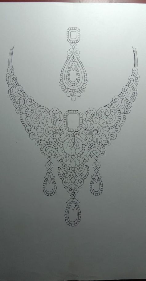 Jewel Drawing Sketches, Indian Jewelry Drawing, Jewellery Drawing Sketches, Jewellery Design Sketch, Jewelry Drawing Necklace, Jewelry Design Necklace Sketches, Necklace Designs Drawing, Necklace Illustration Drawing, Jewelry Design Drawing Necklaces