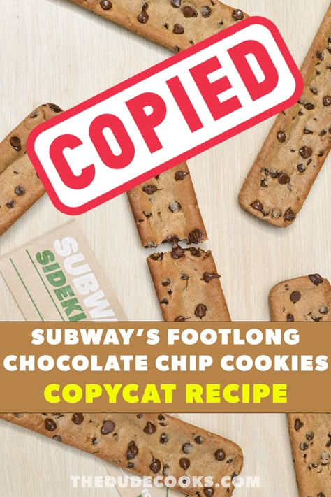 Easy Homemade Footlong Chocolate Chip Cookies Subway Footlong Cookie, Subway Cookie Recipe, Footlong Cookie, Long Cookies, Subway Cookie Recipes, Subway Cookie, Easy Chocolate Chip Cookie Recipes, Subway Chocolate Chip Cookies, Chocolate Chip Pan Cookies