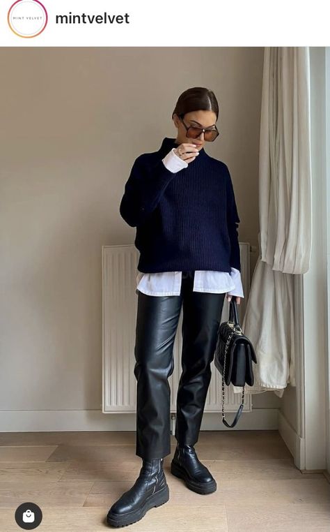 Leather Trousers Outfit, Lederhosen Outfit, Mode Tips, Leather Pants Outfit, Black Leather Pants, Leather Trousers, Casual Winter Outfits, Autumn Outfit, Business Casual Outfits