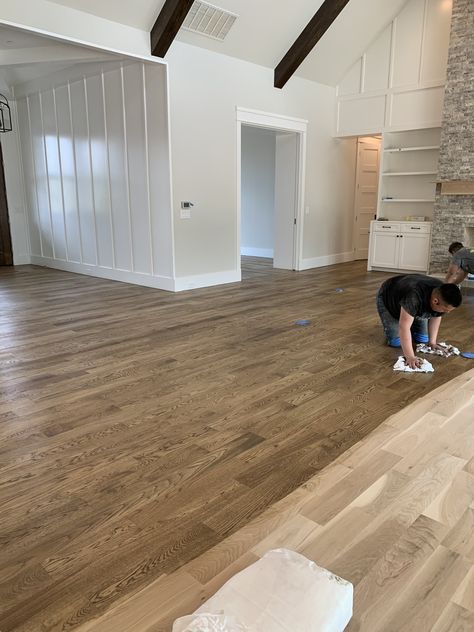 Coffee Oak Flooring, Hardwood Floor Stain Colors On White Oak, Medium Stain Wood Floors, Medium Colored Wood Floors, Hardwood Floors Colors Living Room, Hardwood Floors Colors Kitchen, Bona Driftwood Stain On Red Oak, Stain On Pine Floors, Refinished Hardwood Floors Stains