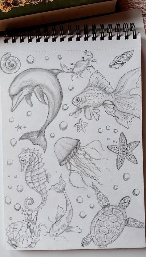 Depth Drawing Ideas, Summer Sketches Ideas, Drawing Ideas Sea, Sea Animals Painting, Ocean Drawing Ideas, Drawing Ideas Ocean, Sea Animal Drawings, Under The Sea Drawing, Ocean Sketches