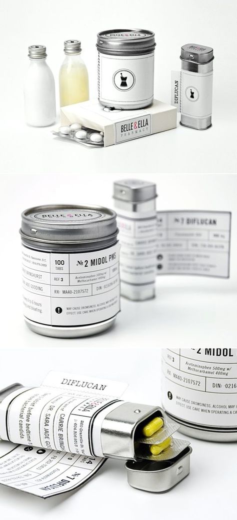 Belle & Ella Aluminum Bottle Packaging, Pharmacy Packaging Design, Medicine Bottle Design, Medicine Label Design, Tin Packaging Design, Elegant Packaging Design, Medicine Label, Medicine Design, Aluminum Packaging