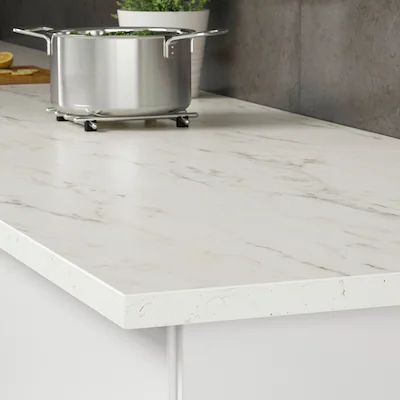 Kitchen Countertops - Affordable, Durable Countertops - IKEA Ekbacken Countertop, White Laminate Countertops, Kitchen Countertops Laminate, Cheap Countertops, Laminate Counter, Laminate Kitchen, White Marble Countertops, Laminate Countertops, White Laminate