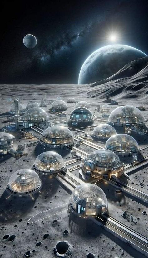 Futuristic Moon City, Futureristic Aesthetic, Space Exploration Aesthetic, Future City Art, Futuristic City Concept Art, Future City Concept, City On The Moon, City In Space, City Wallpaper Aesthetic