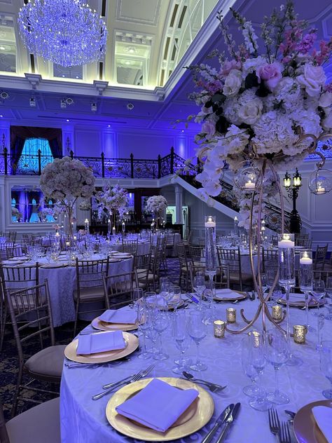 Met Gala Quince Theme, Venues For Sweet 16, Debut Blue Theme Ideas, Xv Venue Ideas, Wedding After Party Venues Indoor, Royalty 15 Theme, Sapphire Quinceanera Decor, Quinceanera Tables Set Up, Ball Room Quince Theme