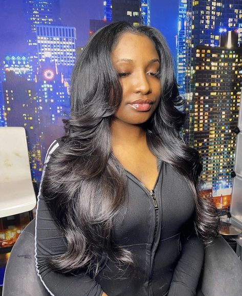 Middle Parting Curly Hair, Curled Wig With Layers, Middle Part Weave With Layers, Curly Wigs For Black Women Middle Part, Middle Part Curls Sew In, Layered Middle Part Wig Black Women Curls, Curled Layered Wig Black Women, Sew In Layers Weave, Sew In With Layers Middle Part