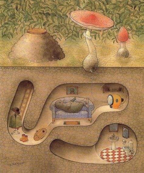 Underground Illustration, 동화 삽화, Whimsical Illustration, Arte Fantasy, Fairy Houses, Childrens Illustrations, Children's Book Illustration, Whimsical Art, Children Illustration