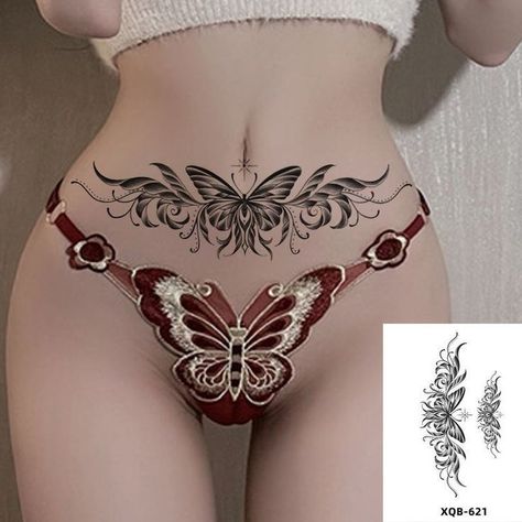 Stomach Butterfly Tattoo, Cute Belly Tattoos, Belly Tattoo Ideas, Female Stomach Tattoos, Tattoos For Women Butterfly, Belly Tattoos For Women, Belly Button Tattoos, Lower Belly Tattoos, Belly Button Tattoo